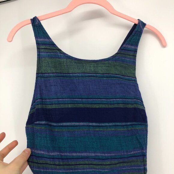 Roxy blue purple green striped halter cross back mini dress - Picture 3 of 13